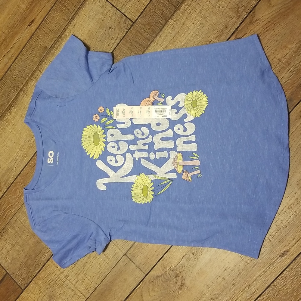 Kohls SO Keep up the Kindness shirt mushroom flower girls large 10 12 new
